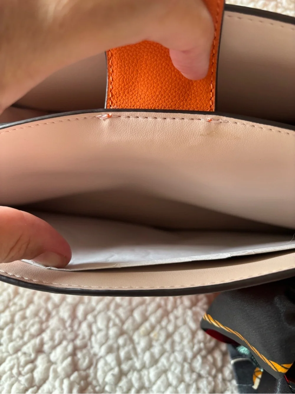 kate spade orange leather top-handle satchel with scarf accent
